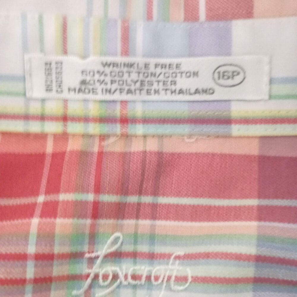 Foxcroft Wrinkle Free Plaid Button Front Shirt Women 16P Long Sleeve - Picture 2 of 4
